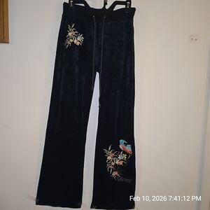 Black Embroidered Wide-Leg Pants